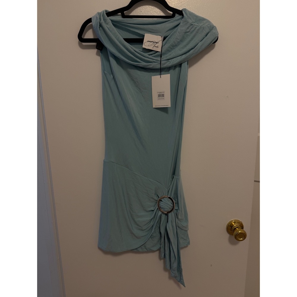 Peachy Den Amelia Bandeau Mini Dress Pale Aqua Blue Size L NWT